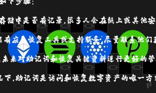 抱歉，你失去的助记词可能无法恢复。在这种情况下，建议如下步骤：

1. **检查备份**：首先，检查任何可能的备份文件或安全存储中是否有记录。很多人会在纸上或其他安全的数字形式中写下助记词。

2. **软件与服务支持**：一些钱包或加密服务提供商可能有应急恢复工具或支持服务，尽量联系他们获取帮助。

3. **提高安全意识**：无论结果如何，重要的是吸取教训，未来对助记词和恢复关键资料进行更好的管理与存储。

如果你无法恢复助记词，可能会非常遗憾，因为大多数情况下，助记词是访问和恢复数字资产的唯一方式。确保在未来对这样的信息进行妥善保存是非常重要的。